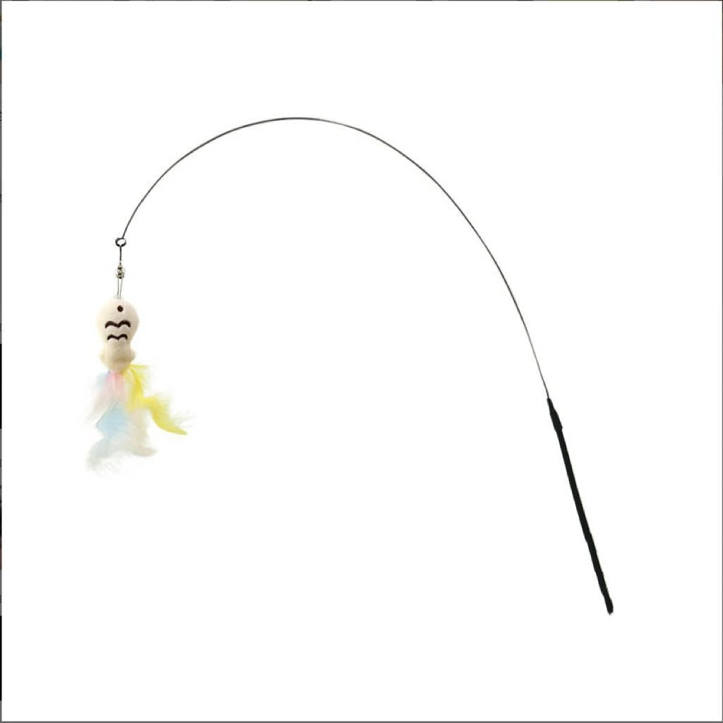 Varinha de Brincar para Gatos com Base Rotativa, Fio de Aço Longo e Pena, Brinquedo Interativo para Alívio do Estresse e Exercício em Ambientes Internos para Gatinhos