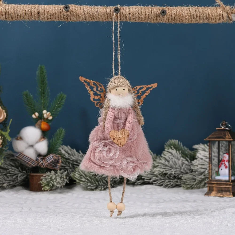 Natal Pendurado Malha Sequin Saia, Anjo Xmas Árvore Pingente Enfeites, Decoração de Casa, Noel, Presentes, 2022