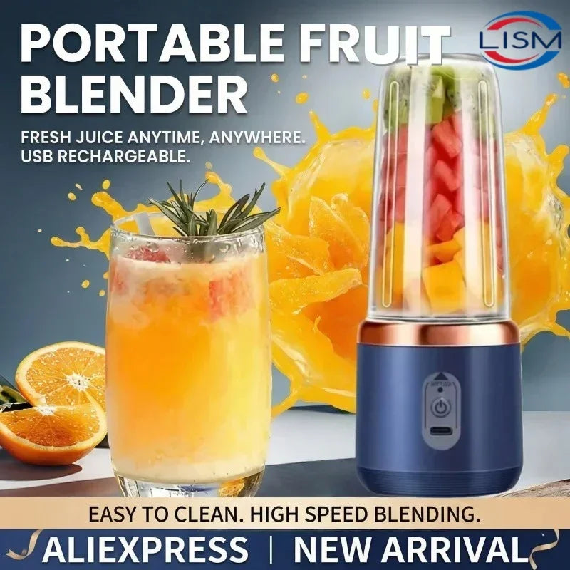 Liquidificador de Frutas Doméstico 400ML, Espremedor Elétrico Portátil, Máquina de Milkshake Multifuncional com 6 Lâminas