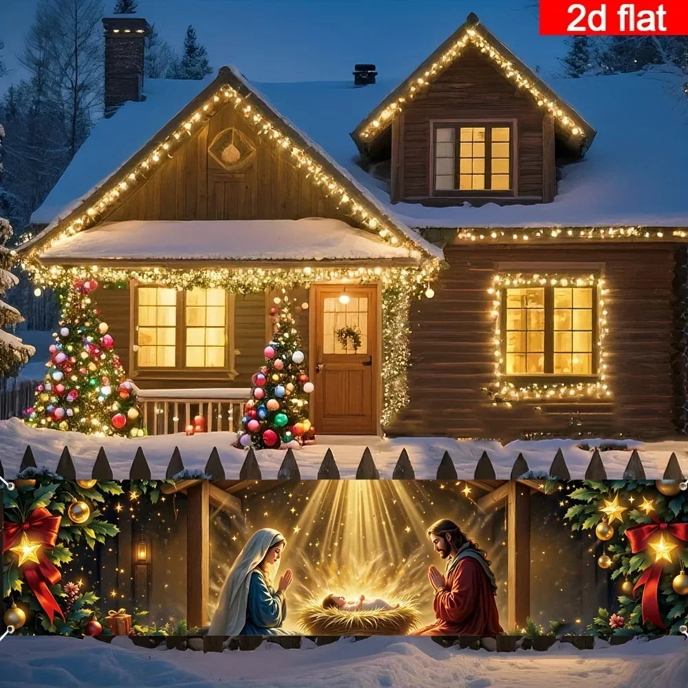 Banner de Natal para o pátio, decorações natalinas com tema de presépio, ideal para decoração de pátios ao ar livre e para cercas de jardim.