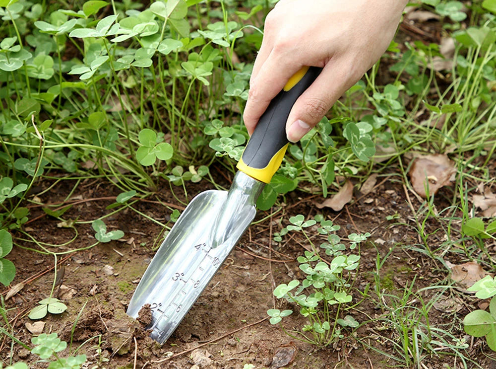 Ferramentas de Jardinagem: Pá de Mão, Ancinho, Cultivador e Sachador com Cabo Ergonômico para Jardim, Gramado, Terras Agrícolas, Transplante e Bonsai