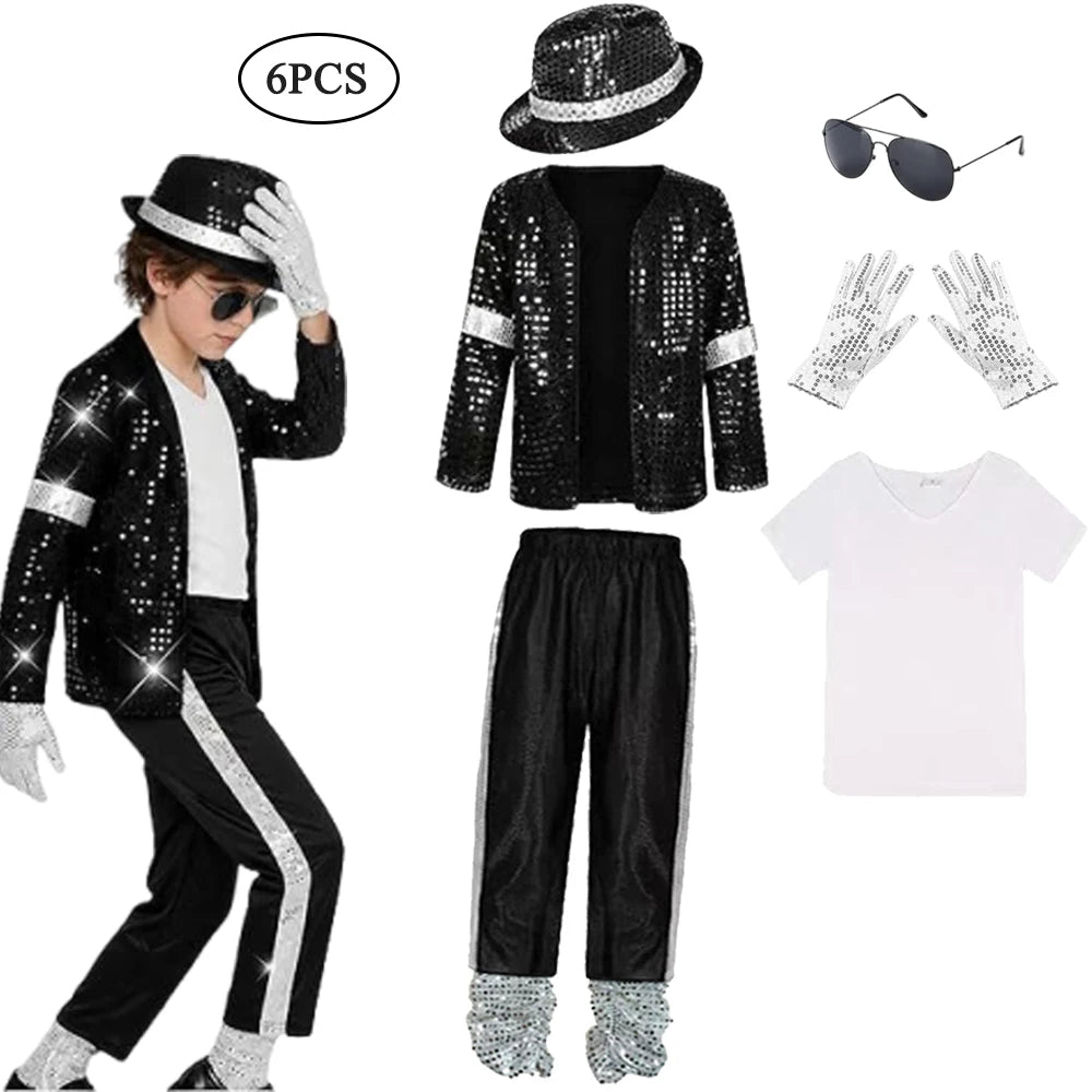 Fantasia de Halloween para Crianças, Traje de Superestrela Cantor Michael Jackson, Roupa de Performance de Dança, Fantasia Infantil para Meninos e Meninas
