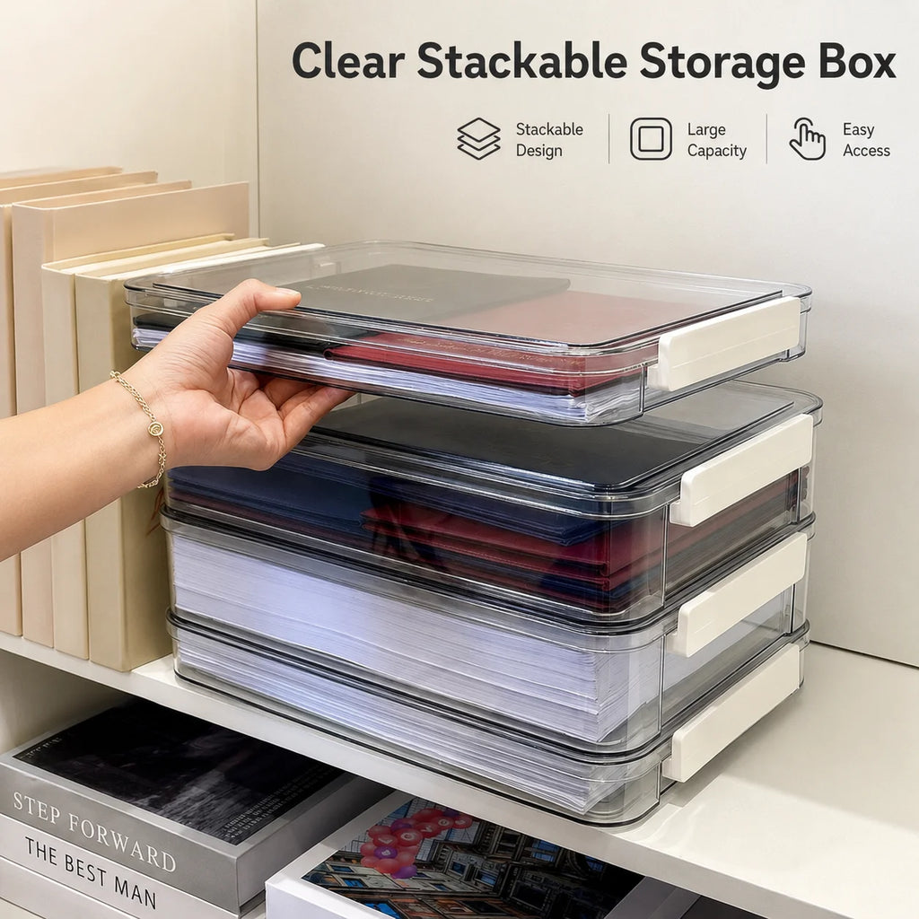 Caixa Organizadora de Documentos Transparente PET, Suporte para Papel A4, Bandeja de Arquivos para Mesa, Contêiner de Pastas para Escritório, Armazenamento que Economiza Espaço