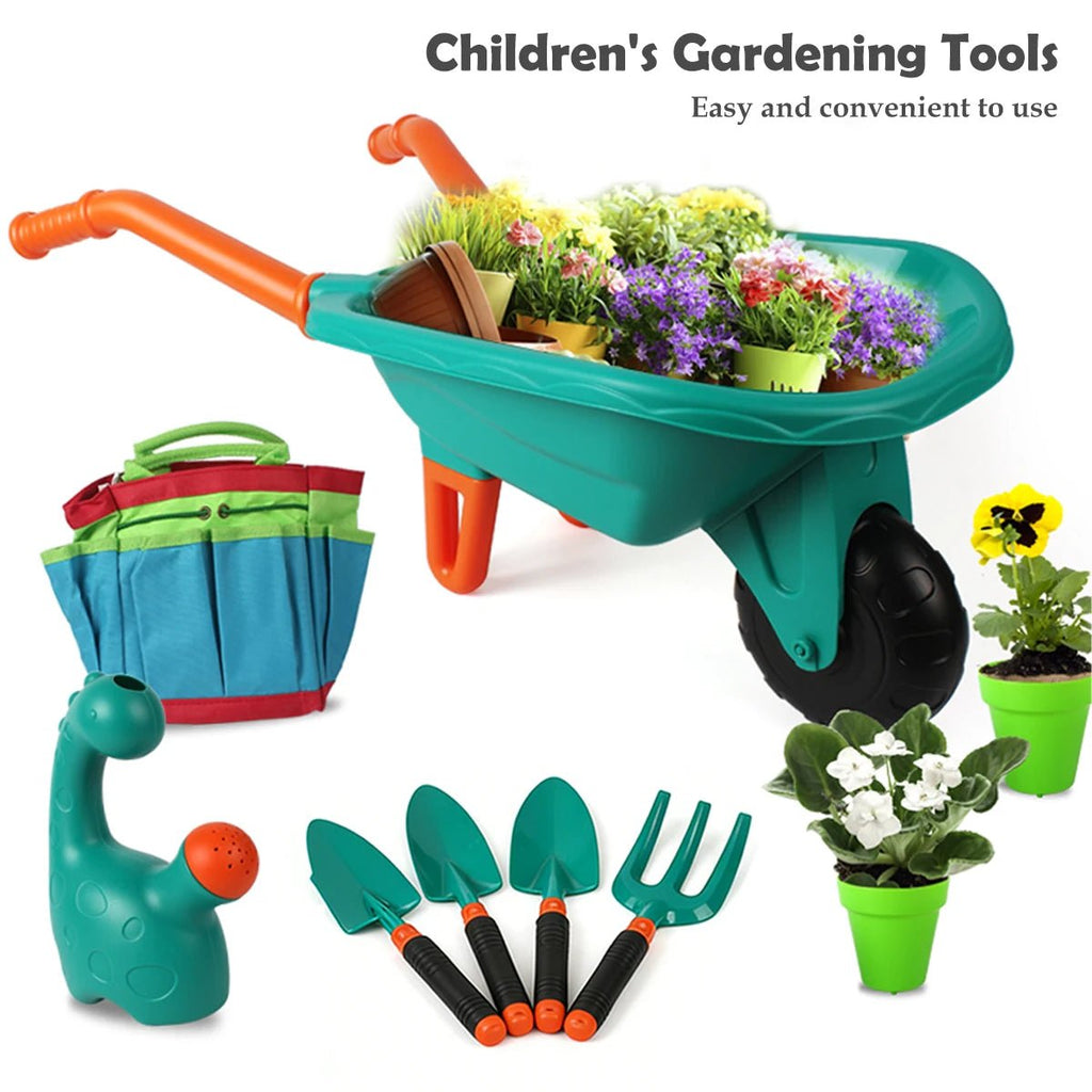 Conjunto de Ferramentas de Jardinagem para Crianças, Carrinho de Praia com Acessórios, Luvas e Ferramentas para Plantar Flores, Presentes para Meninos e Meninas
