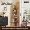Estante Retro Triangular de Canto com Trama de Rattan para Sala de Estar, Divisória e Armazenamento para Quarto
