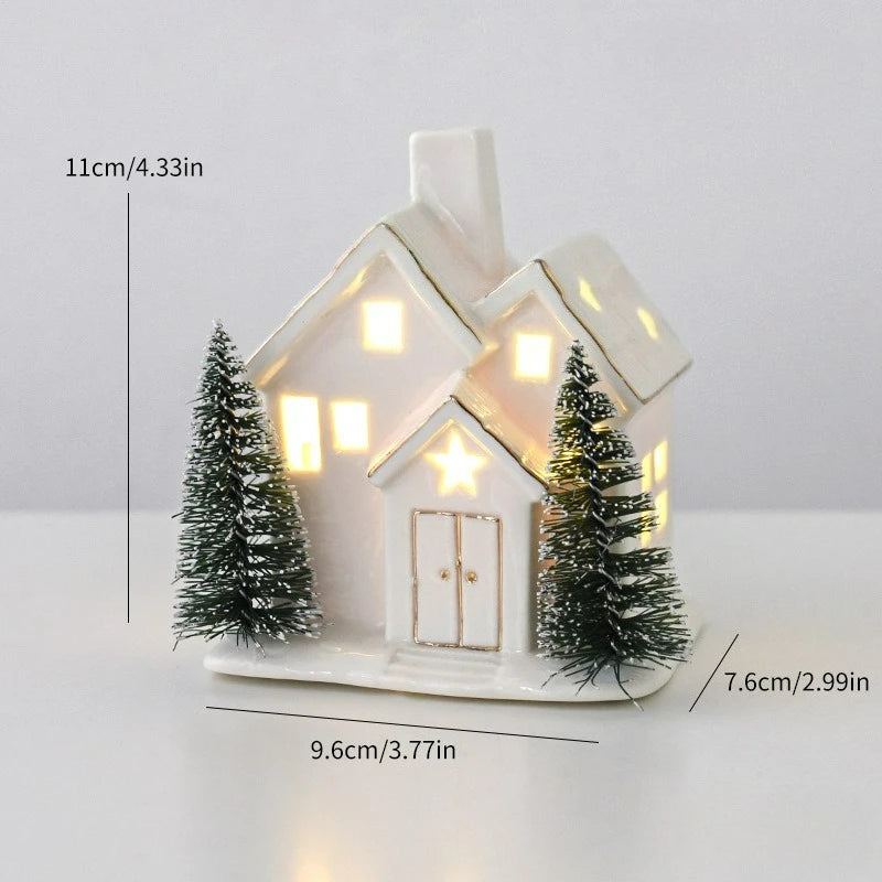 Enfeites de Cerâmica Criativos para Árvore de Natal: Casa de Neve Luminosa para Arranjo de Cenário e Pequenos Enfeites de Mesa