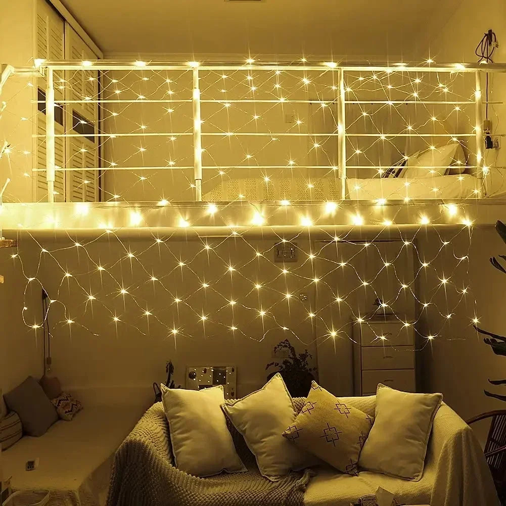 Decorações de natal lâmpada led rede de pesca luz ao ar livre à prova dwaterproof água rua árvore decoração luz festival casamento malha luz