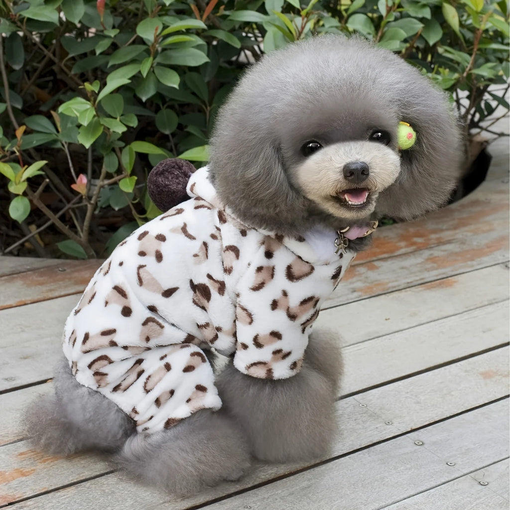 Outono e inverno roupas para animais de estimação roupa de lã coral roupas para cães de pelúcia estampa de leopardo casaco de quatro pernas para cães