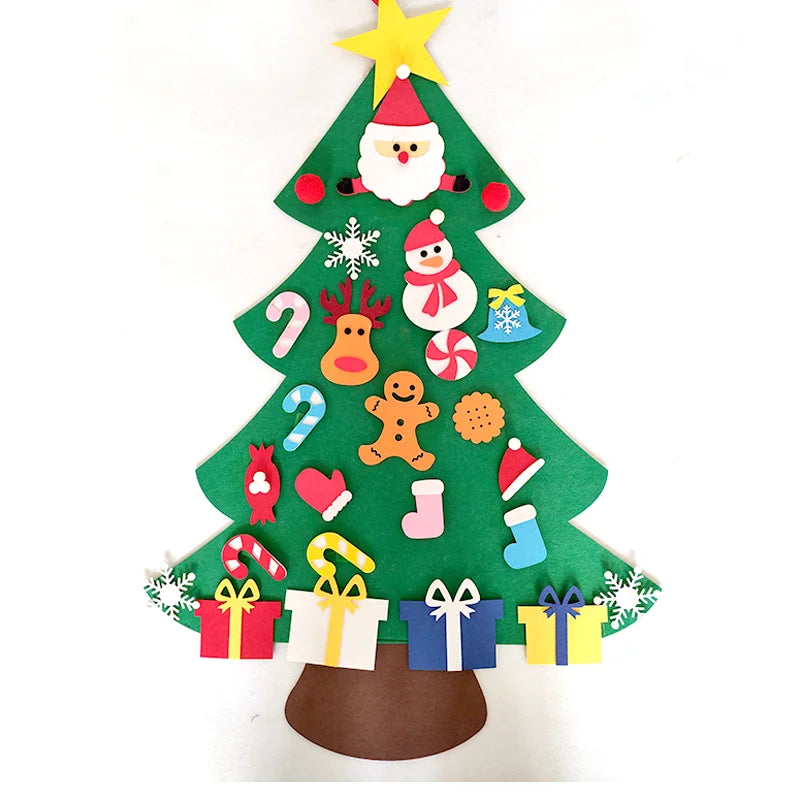 DIY sentiu árvore de natal com ornamento suspenso, luzes LED, presentes para crianças, decoração de ano novo, suprimentos de natal, 2024