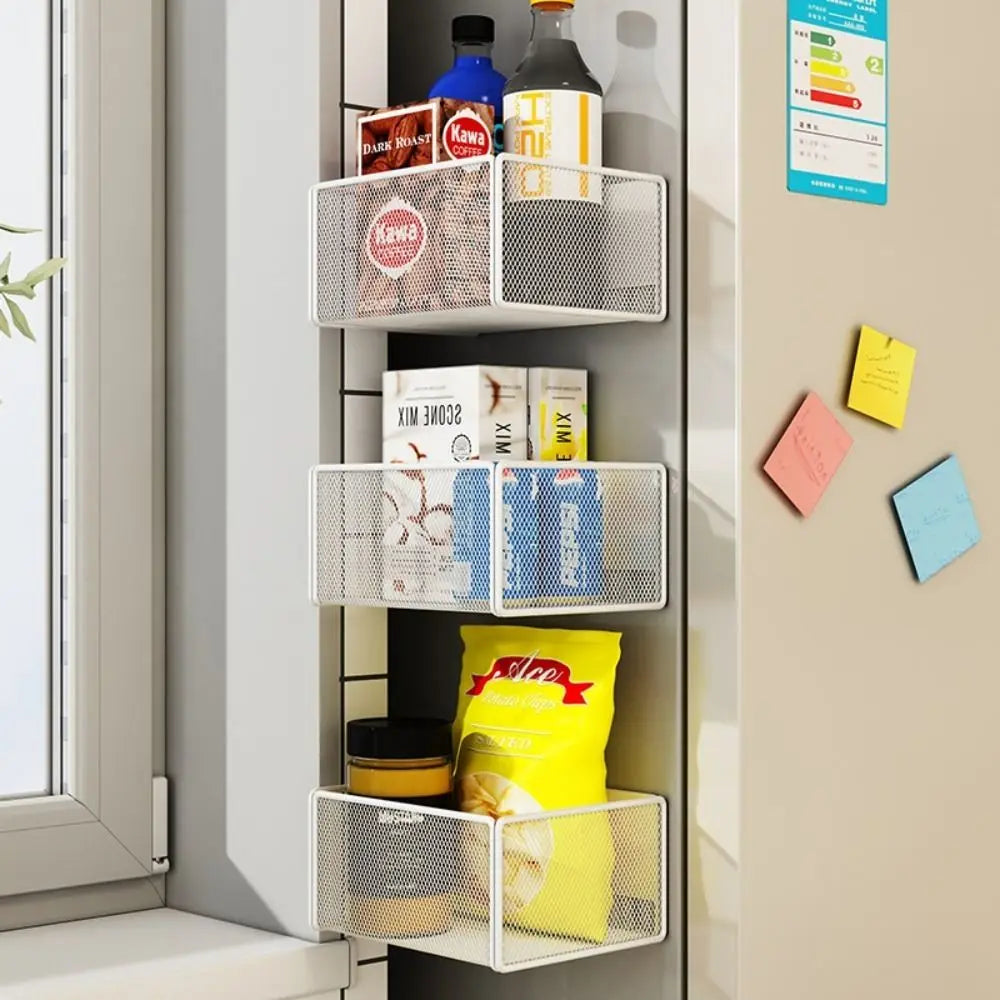 Prateleira Magnética de Metal para Refrigerador, Multifuncional, Sem Furos, Suporte Quadrado Durável para Armazenamento na Cozinha