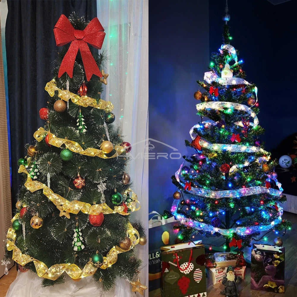 Fita fada discoteca luz árvore de natal branco quente decoração atmosfera ouro ano novo para festa buquê diy arco corda lâmpada