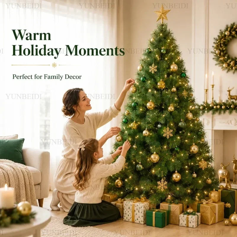 Árvore de Natal Artificial com Agulhas de Pinheiro em PET, com Luzes LED, de 90cm a 240cm, Decorações de Natal para a Família