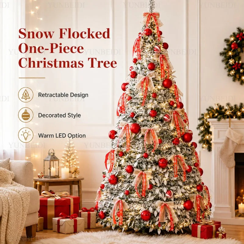 Árvore de Natal Dobrável com Luzes LED e Enfeites, Árvore de Natal Integrada de Alta Qualidade de 120cm a 180cm, Decoração para Festa de Natal em Família