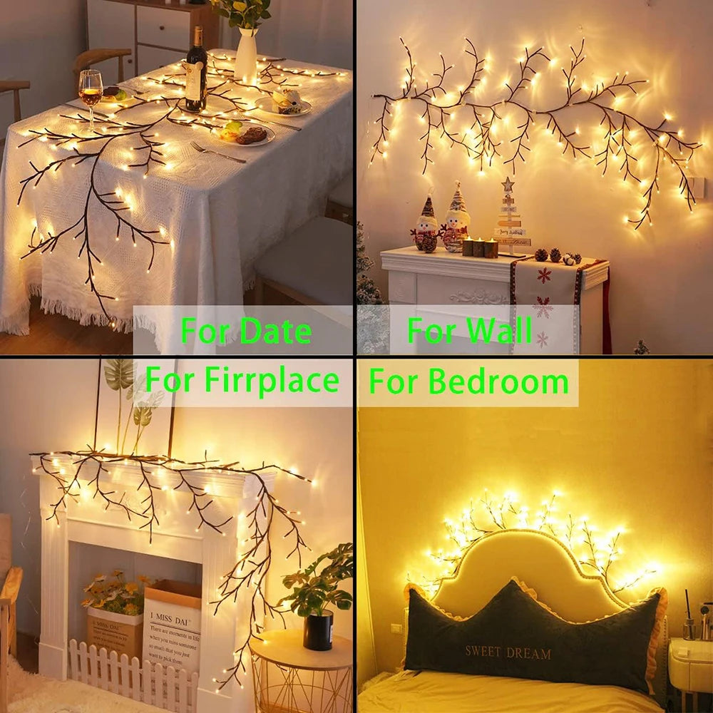 Lâmpada de Ramo de Árvore com 96 LEDs, Decoração de Parede para Quarto, Luz de Faixa em Forma de Galho de Salgueiro, 8 Modos de Iluminação, Luz de Ambiente DIY, Iluminação para Casa
