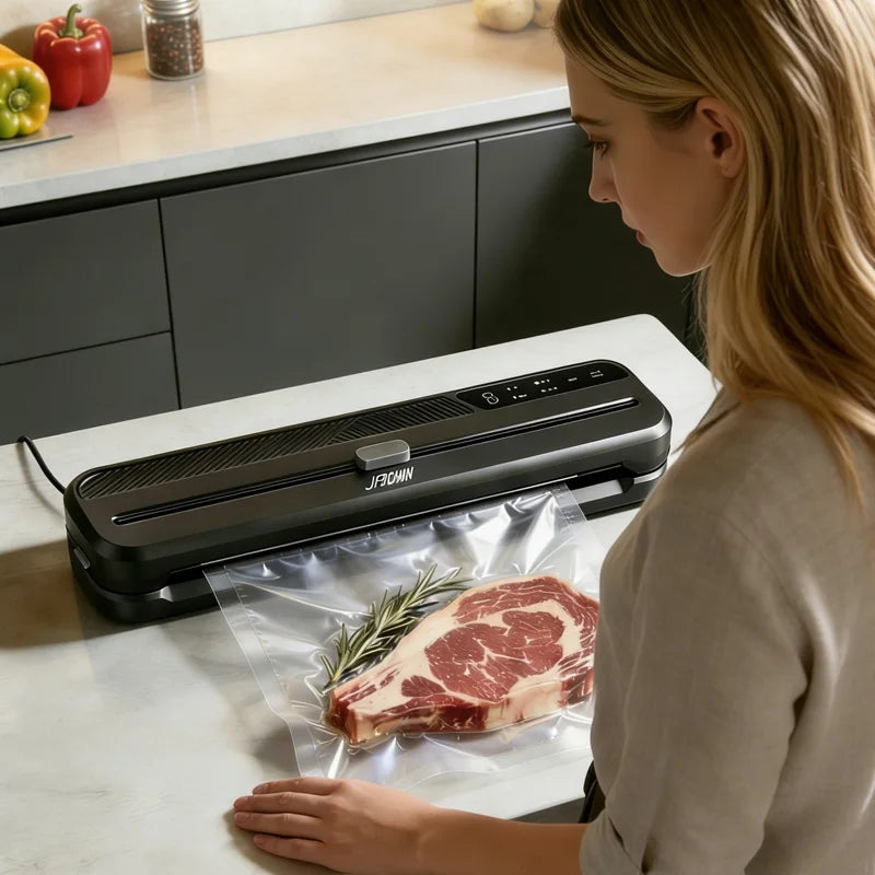 Máquina Seladora a Vácuo de Alimentos Poderosa, Sucção de 55kPa, Modos Seco e Úmido, Sistema de Vácuo Externo com 10 Sacos a Vácuo