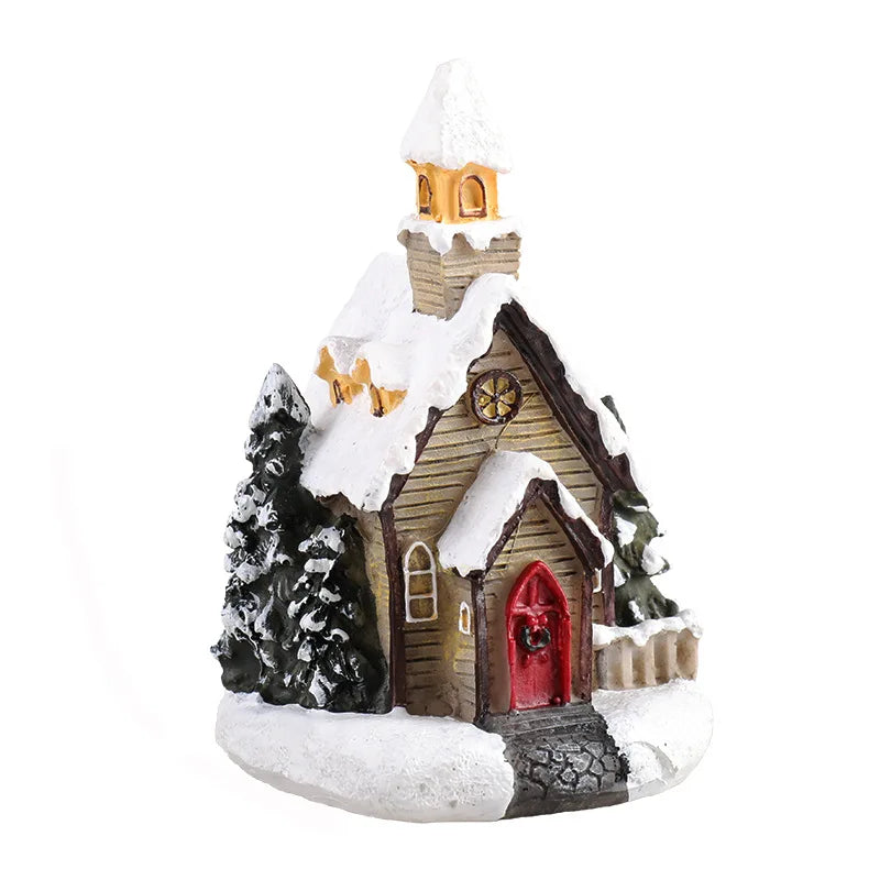 Natal led luz casa enfeites de árvore de natal led resina pequena vila casa natal brilho decoração presente feliz ano novo decorações dc05