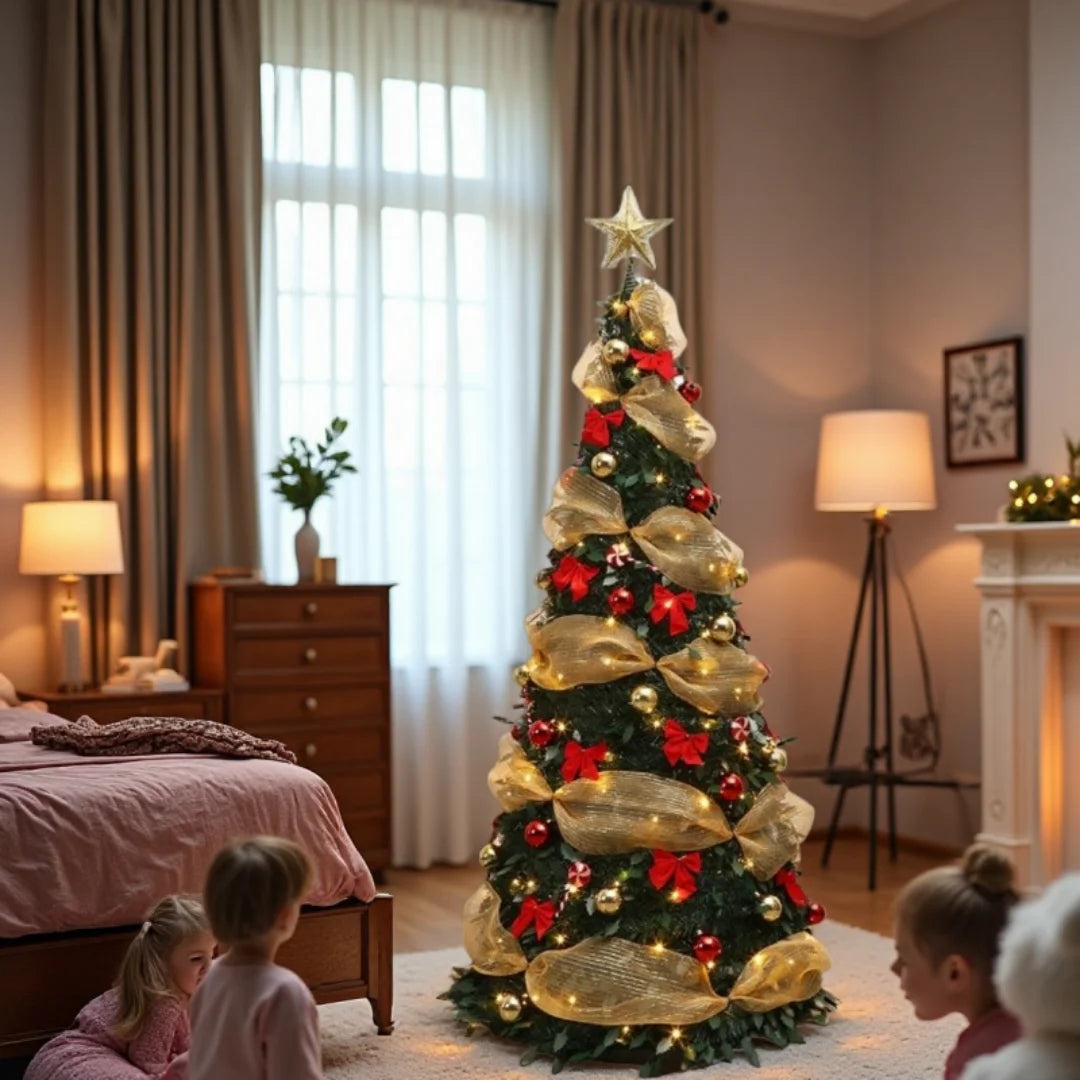 Árvore de natal retrátil decorativa dobrável pvc artificial árvore de natal para sala de estar shopping hotel-presente de natal