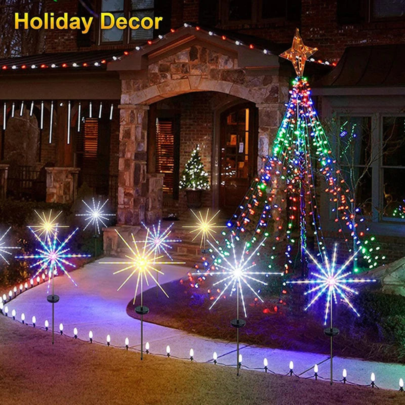 Luz solar ao ar livre à prova dwaterproof água pátio jardim rua caminho lâmpadas decoração de natal paisagem led solar luzes de fogos de artifício