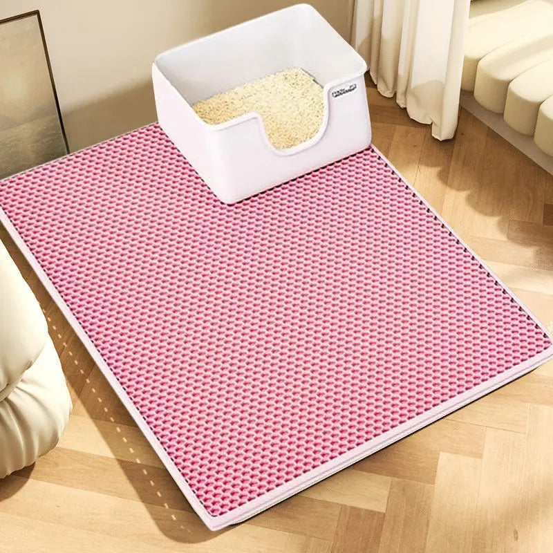 Tapete para Areia de Gato com Design de 2 Camadas, Tecnologia Premium de Retenção de Areia, Base Impermeável, Protetor de Piso Antiderrapante para Gatos de Interior