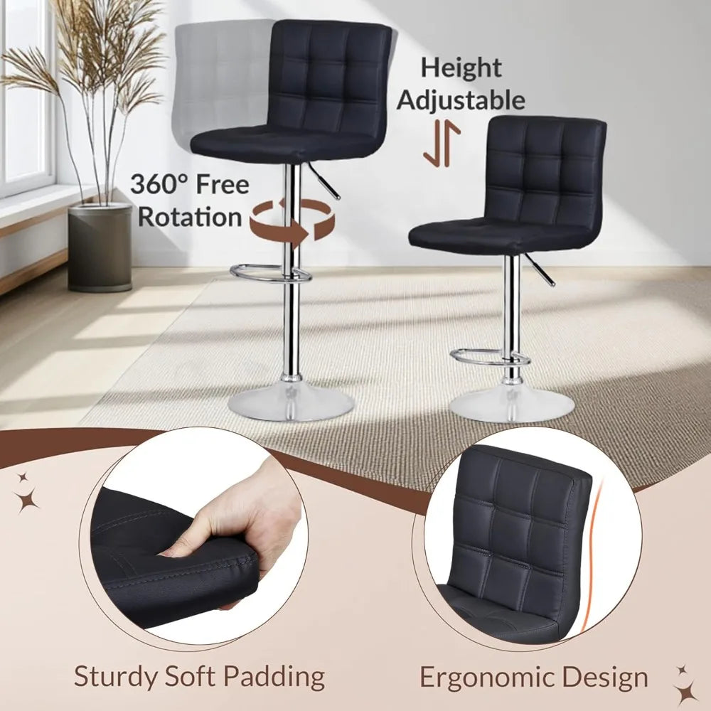 Conjunto de 4 Banquetas Giratórias Ajustáveis, Banquetas Modernas de Couro PU para Cozinha, Banqueta com Encosto Quadrado Personalizada