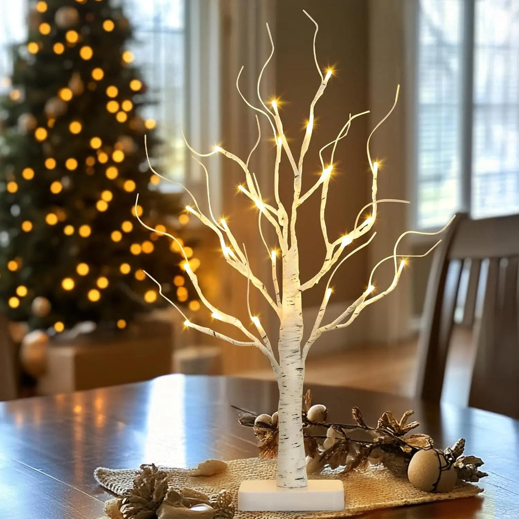 Árvore de bétula iluminada, árvore de natal com 24 LED, peça central de mesa luz de árvore artificial para casa, escritório, quarto, casamento