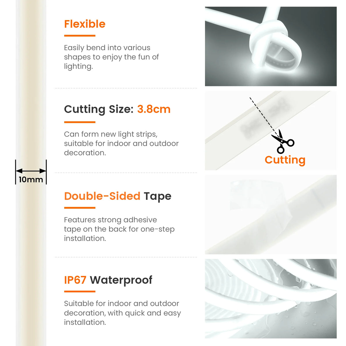 Fita LED COB 12V 24V à Prova d'Água 320 LEDs/m Fita Adesiva Flexível 3000K 4000K 6000K Iluminação de Armário LED Decoração de Ambiente