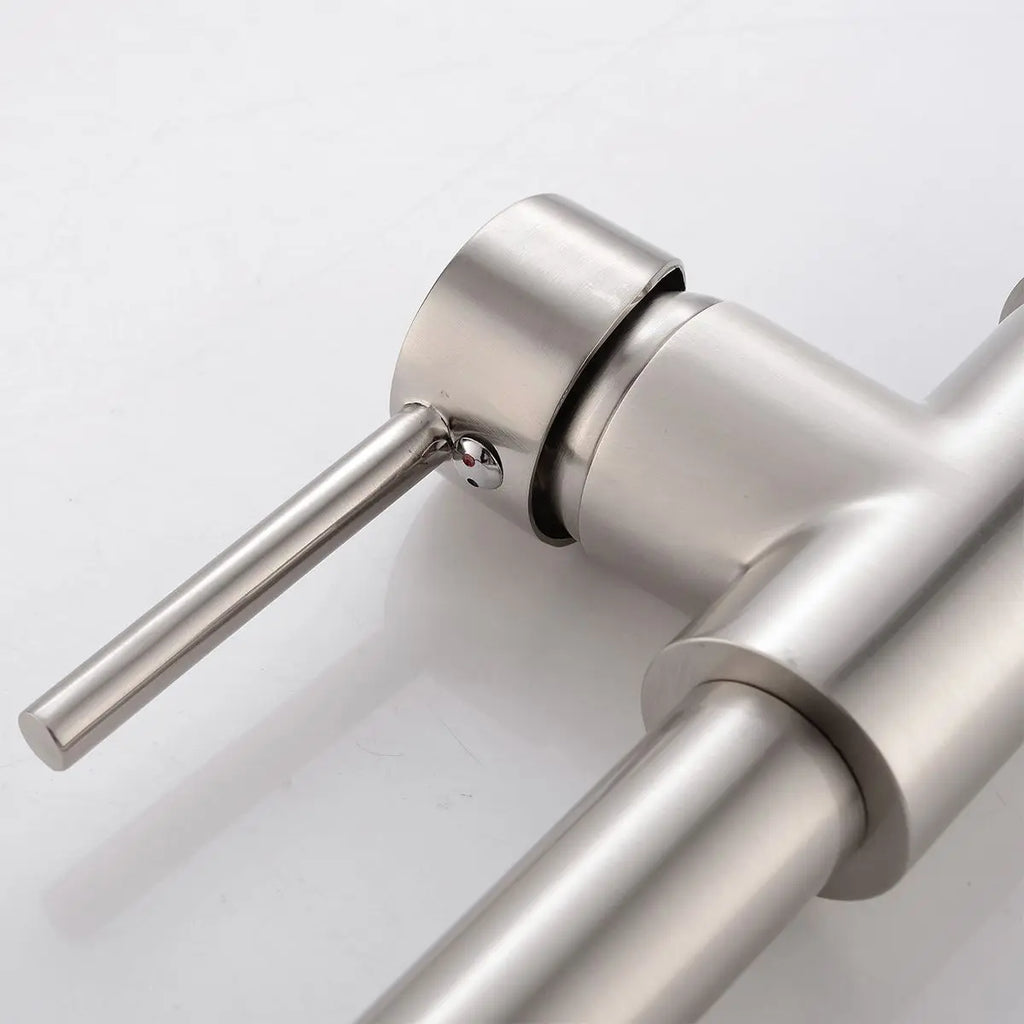 Modern Single Handle Kitchen Faucet Pull Down Sprayer Stainless Steel Brushed Nickel Deck Mounted 1 Hole
