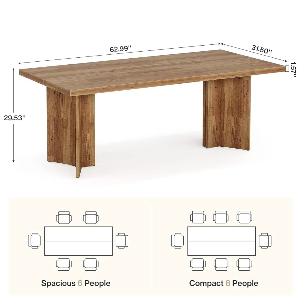 Mesa de Jantar Estilo Fazenda para 4 a 6 Pessoas, Mesa Retangular de Madeira de 63 Polegadas com Tampo Grande e Estrutura Robusta, Personalizada