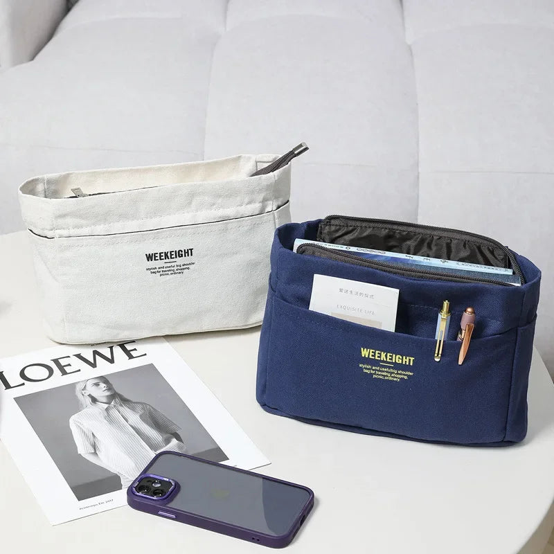 Organizadores de armazenamento de lona com cordão Bolsa forro com vários bolsos Bolsa de armazenamento de viagem portátil leve