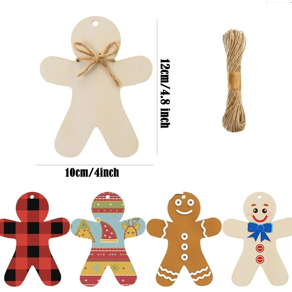 10 pçs de madeira gengibre homem inacabado disco de madeira fatias diy ornamento da árvore de natal pendurado decoração natal noel navidad natal