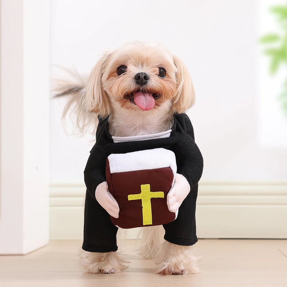 Halloween animal de estimação sacerdote traje engraçado roupas para cães com cruz da bíblia para cães pequenos grandes gatos filhote de cachorro vestir-se vestuário de natal presentes