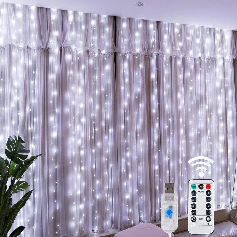Luzes de natal led luzes de cortina de fadas 8 modo remoto usb festão decoração de natal para casa férias lâmpada de ano novo