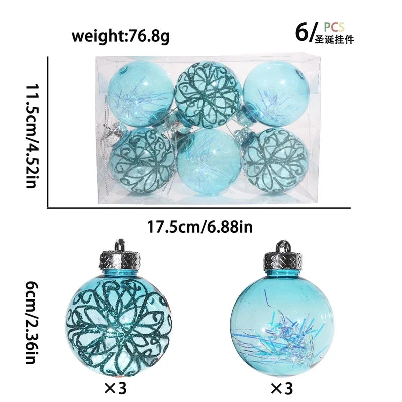 Decoração de Natal, Bola de Natal de 6 cm, Enfeite para Pendurar na Árvore de Natal, Ornamento para Decoração de Casa, Festa, Presente de Ano Novo, Acessório de Natal.