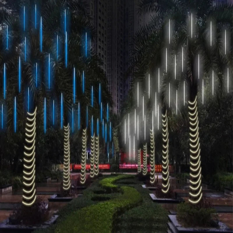 Chuveiro de meteoros de natal led luzes da corda iluminação do feriado interior/exterior decoração jardim festa decorações chuva gota caindo novo