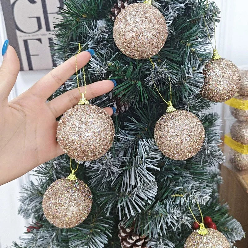 6cm champanhe ouro glitter bolas de natal diy árvore de natal pendurado pingentes de bola brilhante para decoração de festa de ano novo ornamentos