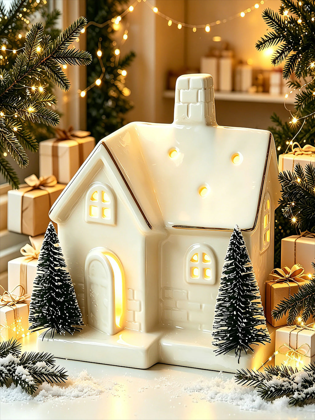Enfeites de Cerâmica Criativos para Árvore de Natal: Casa de Neve Luminosa para Arranjo de Cenário e Pequenos Enfeites de Mesa