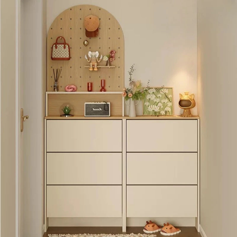 Armário Organizador de Sapatos Fino e Fechado, Branco, de Madeira, para Hall de Entrada, Móvel para Casa