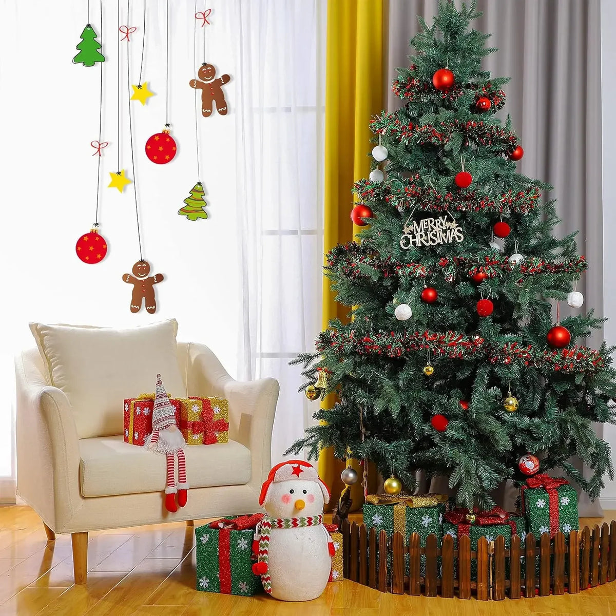 Guirlandas de Natal com Fitas e Laços para Decoração de Balcões, Enfeites para Árvore de Natal, Decoração de Festas e Casa, Adereço Pendente