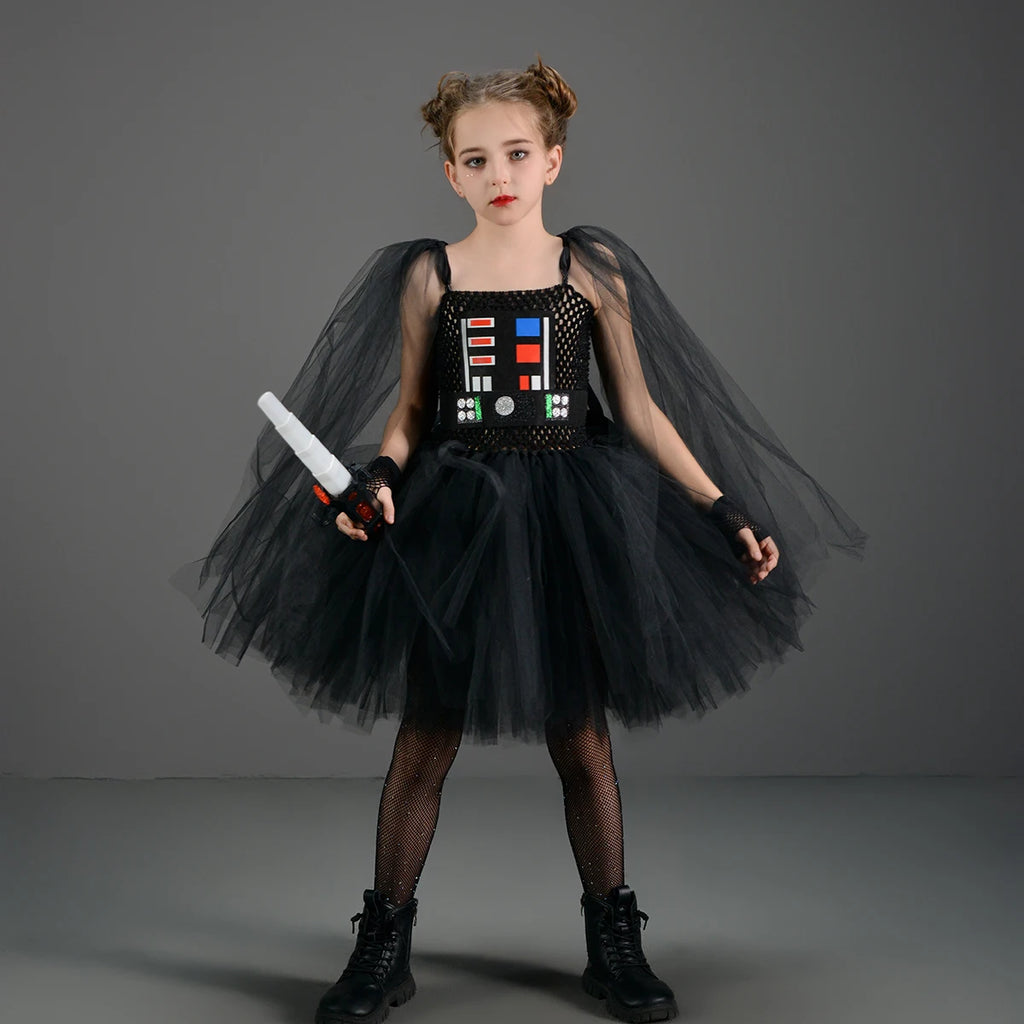 Meninas estrela escura vilão tutu traje vestido crianças halloween vader outfit crianças fantasia carnaval festa vestir-se roupas cosplay
