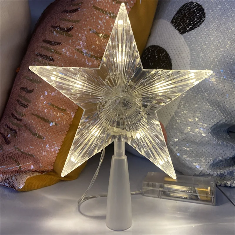Espio transparente da árvore de Natal da estrela de cinco pontas do diodo emissor de luz, decorações da árvore de Natal para casa, ornamentos da grinalda de Natal-AT64