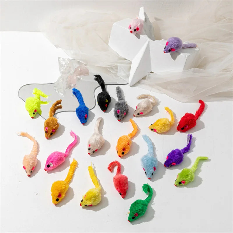 5 ou 10 Peças Brinquedos de Pelúcia para Gatos, Rato Falso de Pelo de Coelho, Rato de Pena Arco-Íris, Brinquedos Divertidos para Gatinhos de Interior, Novo