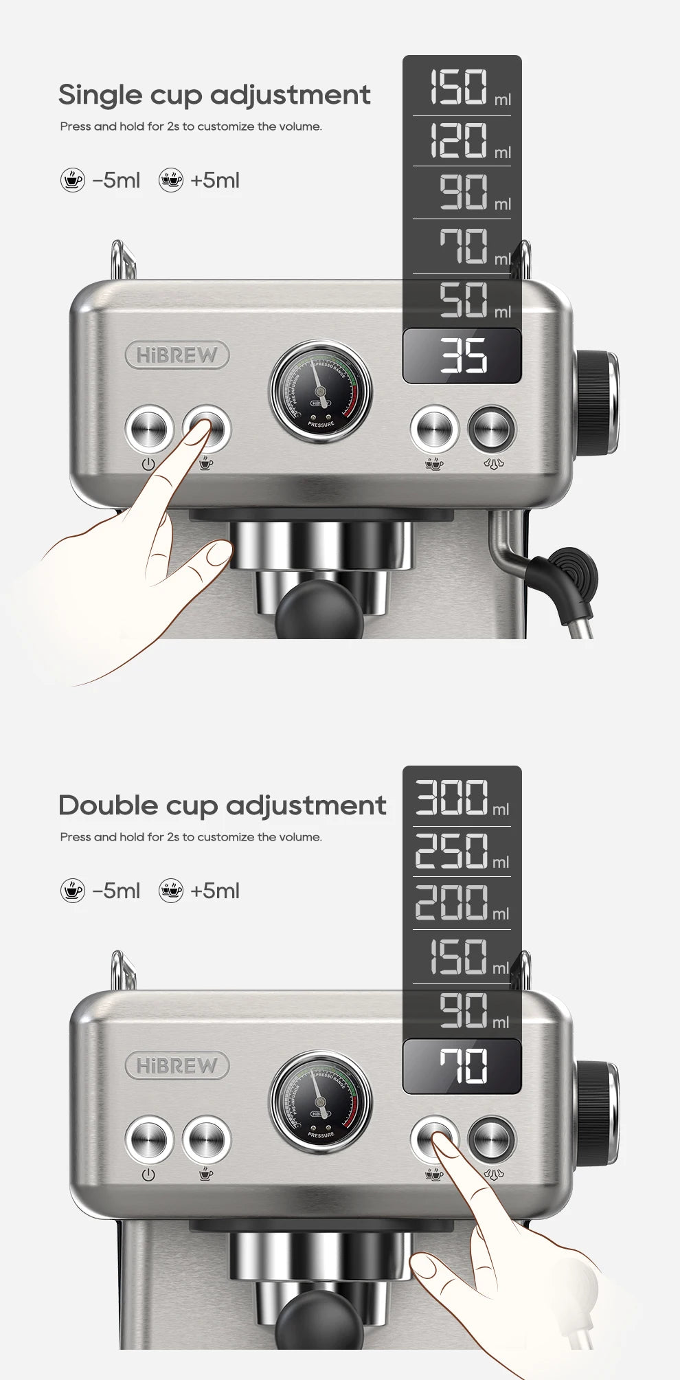 Hibrew 20bar semiautomática máquina de café expresso temperatura ajustável 58mm portátil frio/quente cafeteira metal caseh10a