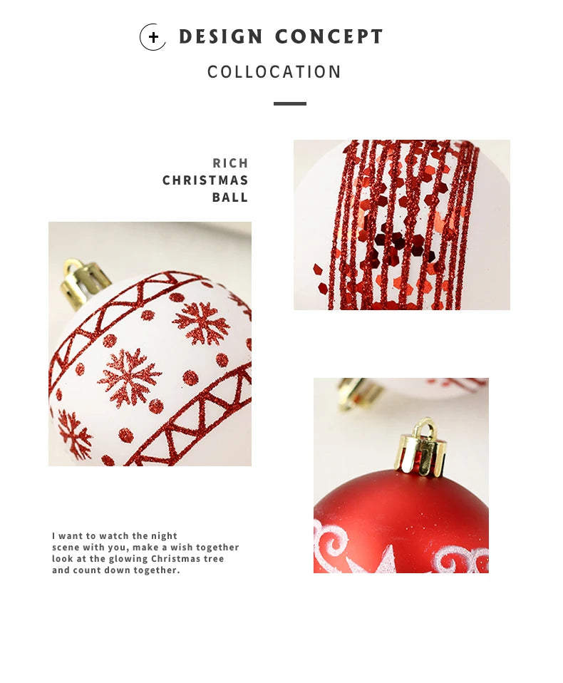 Conjunto de decorações de árvore de enfeites de Natal, bola de Natal inquebrável de 16 quilates, ornamentos pendurados de 2,36 polegadas para decoração de festas de fim de ano