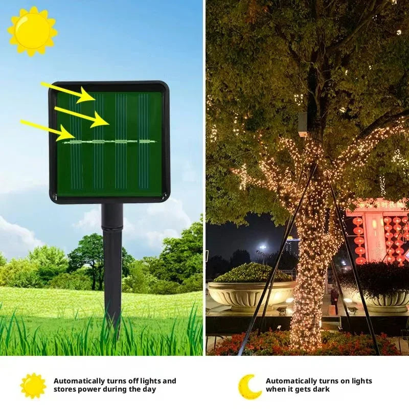 Luzes de Cordão Solares LED 300LED 8 Modos à Prova d'Água Luzes de Fada Alimentadas por Energia Solar para Decoração de Natal ao Ar Livre Lâmpada Estrelada