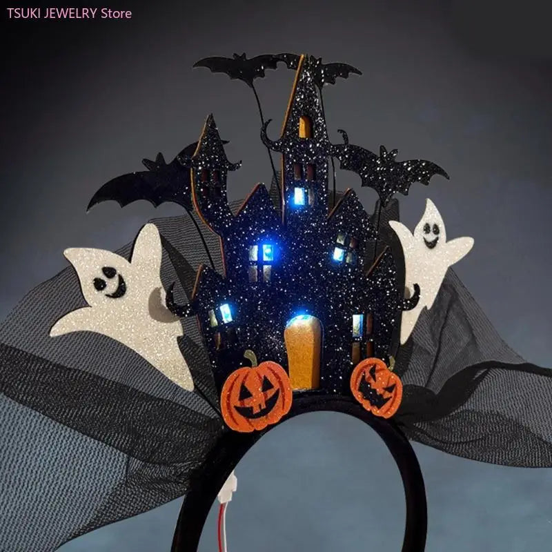 62KE Castelos assombrados Halloween acendem faixa cabelo LED brilhante para evento fantasia