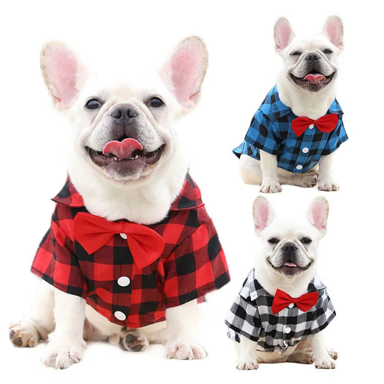 Cão de estimação roupas xadrez camisa terno gravata vestido primavera verão filhote de cachorro casaco teddy bear pomeranian colete pequeno-médio cão gato animal de estimação traje