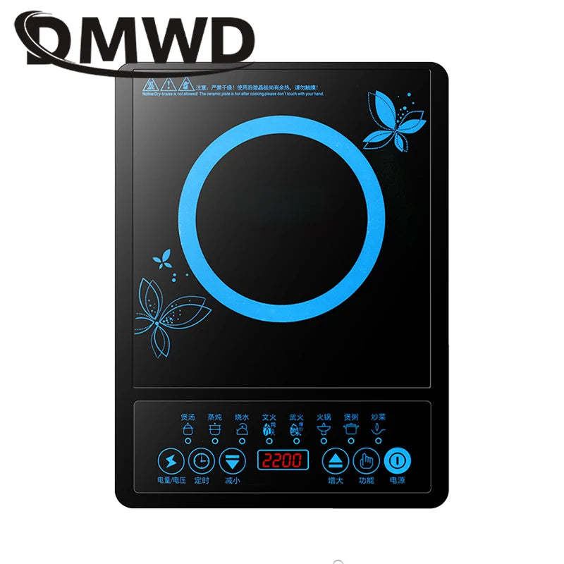 DMWD-Fogão Elétrico de Indução Magnética, Panela Quente Pequena Impermeável, Fogão De Aquecimento, Touchpad, Prato De Frite, Forno De Cozinha, UE, Casa