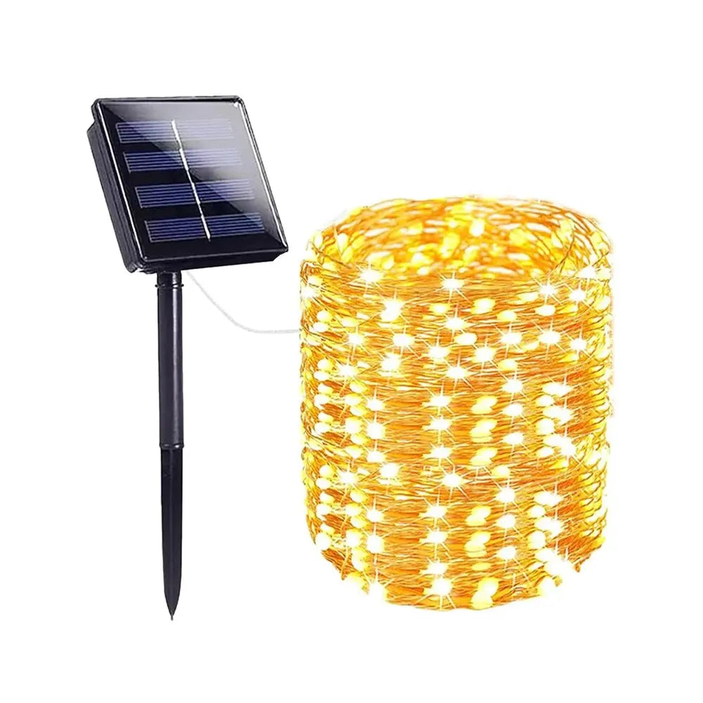 Luzes de corda solares impermeáveis ao ar livre Fairy Lights, Luzes de Natal para jardim, pátio, decorações de casamento, 8 modos