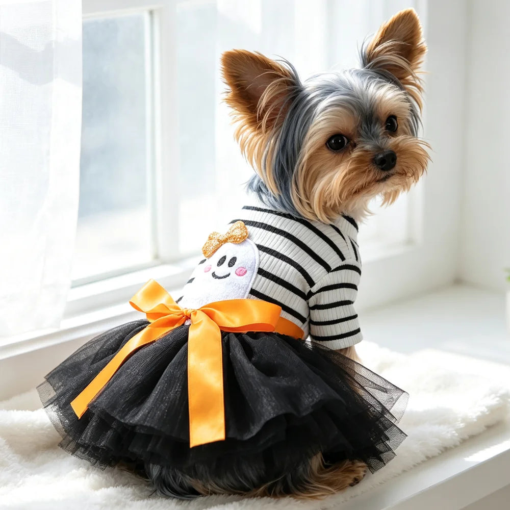 Fantasias de Halloween para Cães: Vestido Elegante para Pets com Saia Tutu – Colete para Cadelas de Outono/Inverno, para Poodles e Raças Pequenas, Gatos