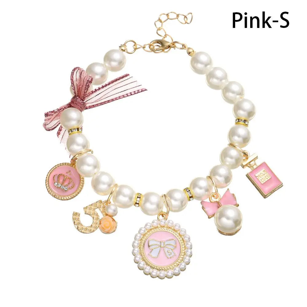 Produtos para animais de estimação, joias para gatos, coleira fofa, cachorro, gato, princesa, arco, colar de pérola para animais de estimação, ajustável